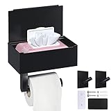 Heatigo Toilettenpapierhalter Edelstahl Schwarz, 3-IN-1 Multifunktion, Selbstklebend, Ohne Bohren, Inklusive Feuchttücherbox, Passend für Taschentücher, Für Badezimmer, Model T003