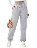 PINSPARK Damen Jogginghose Sporthosen Lange Yoga Hosen Loose Casual Trainingshose Fitness High Waist Jogger Laufhosen Modern Hellgrau M