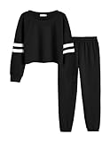 Arshiner Kinder Trainingsanzug Mädchen Jogginganzug Lang Kinderkleidung Set Zweiteilig Sportanzug Loungewear Sweatsuit Frühling 146 Schwarz 150