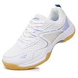 Qynthra Unisex Badmintonschuhe Große Größen Atmungsaktiv Hallenschuhe Gepolstert rutschfest Für Erwachsene und Jugendliche Tennis Tischtennis,Blau,42 EU