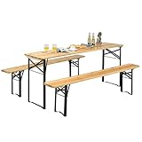 FANTASK 3tlg. Campingtisch Set mit 2 Sitzbänke, Campingtisch Set Metallrahmen, Festzeltgarnitur Picknicktisch, Bierzeltgarnitur für Terrasse & Garten, 178 x 46 x 76cm