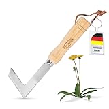 ECENCE Fugenkratzer, Unkrautstecher Edelstahl, Fugenmesser zum Entfernen von Moos & Unkraut, Unkrautkratzer mit Holzgriff, 23cm