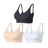 Amazingjoys BH Damen Ohne Bügel Bustier Klassische Bequem Gepolstert Wohlfühl-BH 3er Pack,Schwarz +Weiß+beige,L
