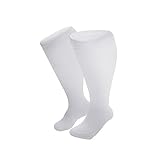 LZPCarra Strümpfe Stricken Set und Herren, kniehohe Stützstrümpfe mit breiter Wade Halterlose Strümpfe Naht Haut (White, XXXXL)