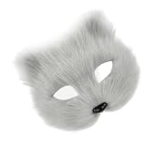 BINGGA Pelziges Tier, Katzengesicht, Plüschtier, halbes Gesicht, Auge, Halloween, Cosplay, Kostüm für Herren, Maskerade, Halloween