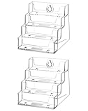 QWORK® 2 Stück Acryl Visitenkartenhalter mit 4 Fächern, Großem Fassungsvermögen und Transparentem Visitenkartenständer für Büro, Einzelhandel und Schreibtischaufbewahrung