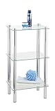 WENKO Regal Mod. Yago viereckig mit 3 Glasablagen, Badregal aus Edelstahl und Glas, 40 x 74 x 30 cm, platzsparende Aufbewahrung im Bad