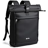 Sylvanthos Wasserdicht Rucksack, Laptop Rolltop Rucksack für Herren & Damen Mit Diebstahlsichere Reißverschluss, Erweiterbar (18-25L) Rolltop Rucksack für Reisen, Arbeit, Schule and Business - Schwarz