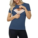 Damen Stillshirt Kurzarm Umstandsmode T-Shirt Still Shirts Kurzarm Umstandsshirt Einfarbige Stillen Stillfreundliches Umstandsshirt mit Reißverschluss Elegant Schwangere Nursing Tops