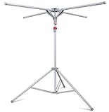 WGIDSKKI Standtrockner Wäscheständer mit 4 Flügeln Enthält 10 Haken und 1 Sockenclip-Wäscheständer Klappbar, Höhenverstellbar Wäschetrockners Ständer, für Camping Balkon Drinnen Draußen (Grau)