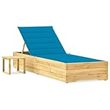 Vopese Garten-Sonnenliege mit Tisch und Auflage Kiefer Impr?gniert Loungesessel Stuhl Model3065928