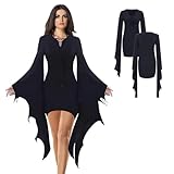HuaMuDM Gothic Kleidung Damen Halloween Kostüm, Halloween Kostüm Damen Fledermaus Kleid, Fledermausärmel Kleider， Festlich Retro Kleid， Minikleid Vampir， Fledermaus Kleid， Steampunk Minikleid