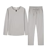 Generisch Herren Frühling und Sommer Mode Outdoor Freizeit Cool Belüftung Langarm Hosen Set Lose Karateanzug Herren (Grey, S)