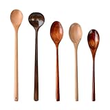 Suppenlöffel aus Holz – 5 Stück Kochlöffel | Holzlöffel | japanischer kreativer Griff zum Umrühren von Soßen, Gewürzspatel, hitzebeständige Küchenutensilien