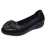 WAMIZEU Damen-Slipper aus Leder, niedriger Keilabsatz, Ballerina-Hausschuhe, bequem, weiche Sohle, faltbar, flach, leger, Slipper, Arbeitsschuhe, 003 Schwarz, 42.5 EU