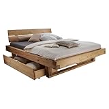 HOMELIV. Barup Balkenbett Massivholz 160x200 cm Fichte geölt Schubkästen Komforthöhe Naturholz Kufenbett, Belastbarkeit: 200 kg, Bettgestell