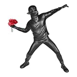 Banksy Statue Banksy Figur Skulptur Der Blumenwerfer, Modern Abstract Kunst Skulpturen Deko Schwarz Street-Art für Heimbüro Wohnzimmer SammelKunst Dekorationen