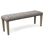 AV CONNECT Naples Gartenbank für den Außenbereich, Akazienholzrahmen, Terrasse, Parkbank, Weiden/Rattan, Kunstwasserhyazinthe für Veranda, Rasen, Garten, Hof, Bank für Ende des Bettes (Antikgrau)