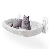 GUUSII HOME Fensterliege für Katzen Katzenbett Fenster Hängematte Katzenhängematte Katze Fensterbank Katzenliege Klappbar Fensterliegeplatz Fensterhängematte Katzenhängebett Bis zu 18kg (Grau, M)