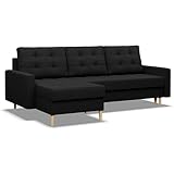 Mebligo - Ecksofa mit Schlaffunktion und Bettkasten Elma, Eckcouch Universelle Seite, Sofa L Form (BxTxH) 223 x 140 x 88 cm, Couch Wohnzimmer, Ecke Sofa, Schwarz (Lux 23)