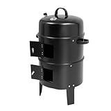 3-in-1-Räuchergrill Einstellbare Windstärke 2 Lagen Räuchertonne Smoker Grill mit Deckel & Thermometer,Geräuchert/Geschmort/Gegrillt,Räucherofen aus Eisen Camping Räucherfass