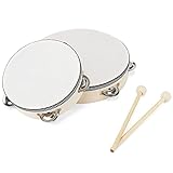 CHUIFAI 2 Stück Holz Tamburin, 6 Zoll und 8 Zoll Handheld Tamburin Holz Handtrommel mit Schlägel, Percussion Tambourine Instrument für Rhythmuslernen, Performance