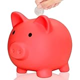 L&W Luck Sparschwein Kinder, Bruchsicheres Spardose Kinder, Münzen, Kleingeld, Sparbüchse, Money Box, Mädchen Jungen, Niedliche Accessoires (Rot)
