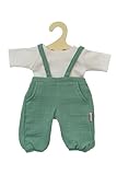 Heless 1416 - Puppenkleidung aus Musselin, 100 Prozent Bio-Baumwolle, 2-teiliges Set mit Latzhose in Salbeigrün und weißem T-Shirt für Puppen und Kuscheltiere der Größe 28-35 cm