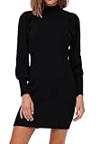 ONLY Damen Langarm Strickkleid | Regular Fit Mini Pullover Dress | Rundhals Stehkragen Shirt ONLKATIA, Farben:Schwarz, Größe:M
