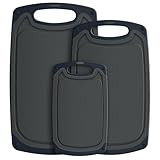 Schneidebrett Set 3 Stück BPA-frei und Spülmaschinenfest Schneidebretter mit Saftschlitz rutschfestes Küchenbrett Weizenstroh Frühstücksbrettchen im Set Grau