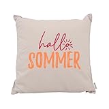CB Home & Style Outdoor Garten Kissen Wasserabweisend 45x45cm mit Füllung - Sommer (Hallo Sommer - beige/pink/orange)