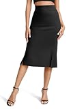 Damen Elegant Unternehmen Dehnbar Bodycon Fishtail Bleistiftrock Hohe Taille Midi Röcke mit Schlitzen(L, Schwarz)