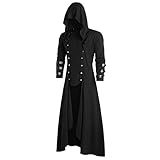 Herren Gothic Frack Steampunk Jacke Vintage Mantel Herbst und Winter Warme, weiche Manteljacken Lässige, warme, Zweireihige, mittellange Windjacke Viktorianischen Punk Kleidung Winterjacke Trenchcoat
