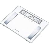 Beurer BG 51 Diagnosewaage (XXL Glaswaage bis 200 kg Tragkraft, 100 g Einteilung, Anzeige von Körpergewicht, -fett, - wasser, Muskelanteil, Knochenmasse, BMI, Kalorienbedarf)
