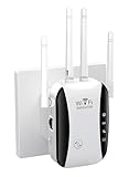 WLAN Verstärker, WLAN Repeater 300 Mbit/s 2.4 Ghz - Internet Verstärker mit Ethernet Port, WiFi Repeater mit AP Modus und WPS Funktion, 4 Antennen bis zu 5000 sq.ft und 50+ Geräten (Weiss)