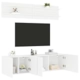 HETFTJN 6-teilige Wohnwand Weiß 60/100x30x41 cm & 4X Wandregal 80x11,5x18 cm Holzwerkstoff TV Sideboard Wohnzimmer TV-Schrank Lowboard Fernsehtisch für modernes Livingroom Büro