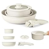 Topfset Induktion mit Abnehmbaren Griffen, Antihaft Keramik Topfset 16/18/20cm 3-IN-1 Verschlussdeckel für Alle Herdarten, Ofenfest