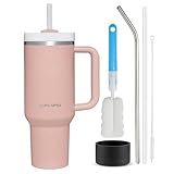 Aurldpio 1182ml Kaffeebecher, 40oz Doppelwandiger Edelstahl Vakuum Isolierbecher mit Griff und Stroh,Tragbare Autobecher Becher Tumbler Thermobecher für Heißer und Kalter Getränke