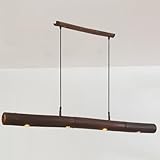 PVYGDXYI Linear-Pendelleuchte aus natürlichem Bambus, Hängeleuchte, Bauernhaus, LED-Kronleuchter, lange Streifen, Deckenhängelampe für Küche, Insel, Esszimmer, Restaurant, Bar, Kaffeefarbe, 120 cm