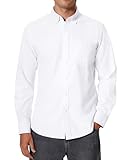 siliteelon Hemd Herren Langarm Weißes Oxford Hemden Herren Bügelfrei Weiss Baumwolle Anzug Business Herrenhemd Weiß Regular Fit Oberhemd für Hochzeit Office Date Interview,M