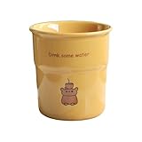 Gralara Kaffeetasse Cartoonbecher Keramikbecher Porzellanbecher mit Ergonomischer Form Und Süßem Motiv für Home Office Wohnzimmer Geschenk, Gelb