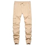 LAMLUCK Herren-Cargo-Jogginghose, elastischer Bund, schmale Passform, Stretch, Chino-Arbeitshose, Twill, Trainingshose, D#apricot, 54