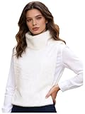 Xnihocha Damen Fleece Weste Kunstfell Mantel Y2K Jacken Kunstpelz Weste Herbst Winter Oberbekleidung Casual Workwear Zuhause Damen Clubwear Weiß L