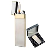 Nachfüllbares Butanfeuerzeug mit Einstellbarer sanfter Flamme, Feuersteinradzündung, schlankes, tragbares Design for Zigarrenliebhaber(Gold)