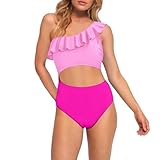 Generisch Stilvolles Tankini-Bademode-Set für Damen mit Blumendruck und Rüschen für Strand, Pool, Sommer, Badeanzug, Bikini-Outfit (Red, L)