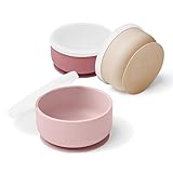 Navik | baby geschirrset | Silikon baby schüssel mit deckel und saugnapf | Kinderschüssel | ab 6 monate | Rosa, zartrosa und beige