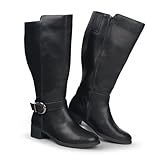 Hawkwell Kniehohe Damen-Stiefel mit extra breitem Waden-Ziehverschluss und seitlichem Reißverschluss,Schwarz Synthetik EU 36