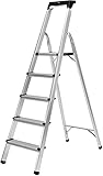 𝐂𝐑𝐀𝐅𝐓𝐅𝐔𝐋𝐋 Alu Stehleiter CF-133B | 𝟑 𝐉𝐀𝐇𝐑𝐄 𝐆𝐀𝐑𝐀𝐍𝐓𝐈𝐄 - Klappleiter mit Ablage - Haushaltsleiter - Aluleiter - 150 Kg - Leiter - Trittleiter klappbar - 3-6 Stufen (5 Stufen)