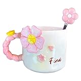 Frühlingstassen, Blumen-Kaffeetasse – 500 ml süße 3D-Kaffeetassen mit Löffel | Ästhetische Drinkware mit großem Fassungsvermögen, dekoratives Küchenzubehör und Restaurant-Werkzeug