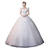 Shoudian Damen Elegant Luxus Spitze Kurzarm Brautkleider Ballkleider Braut Plus Size Lace Up Abendkleider Partykleid, weiß, 38